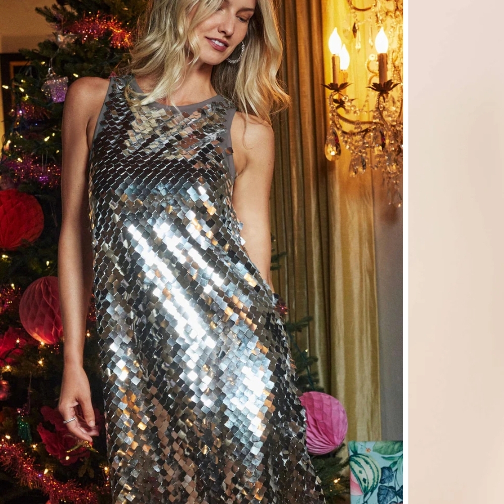 Silver Sequin Sleeveless Dress